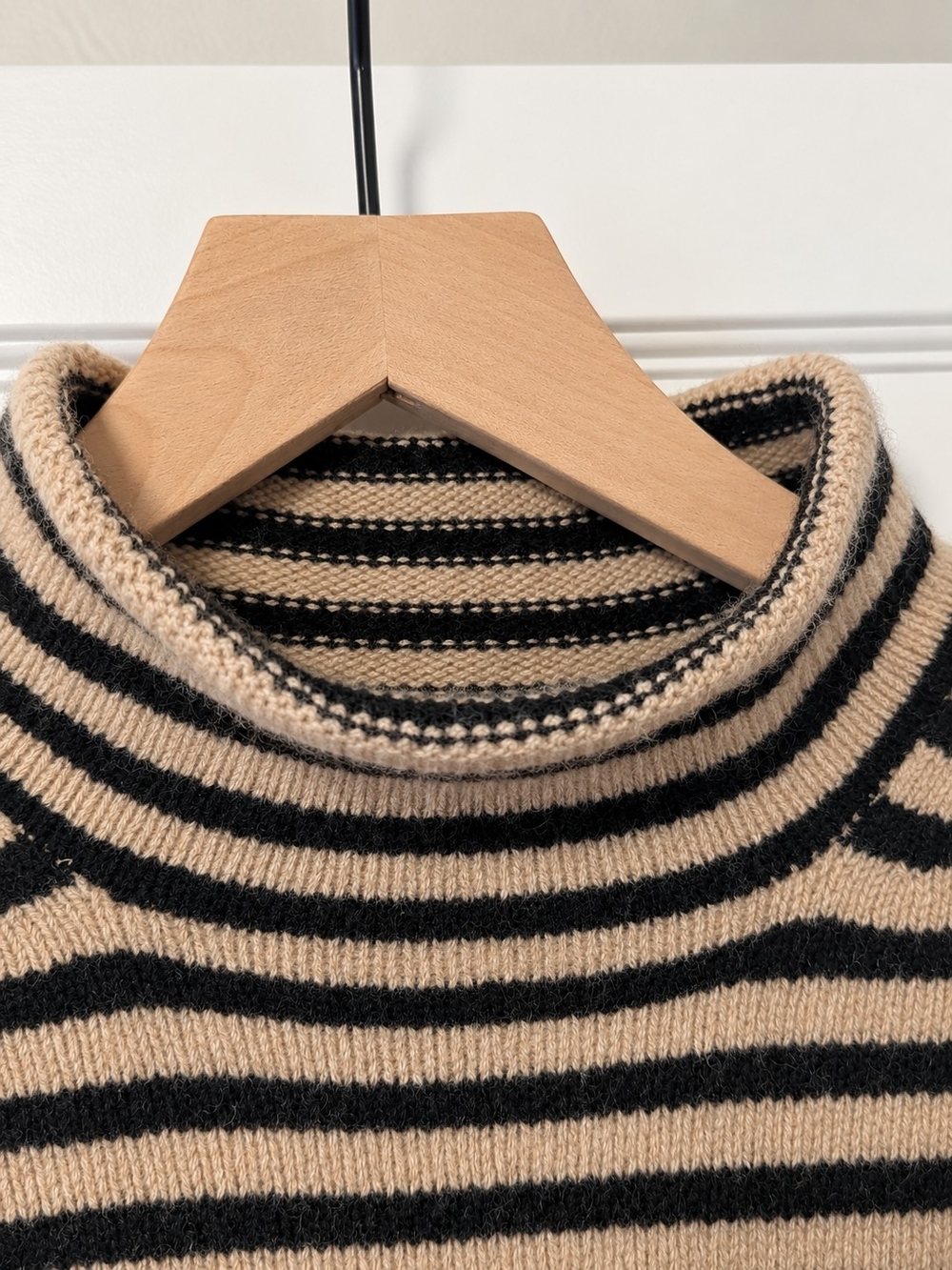JCrew Roll Neck Wool Cashmere Blend Striped Sweater in Beige and Black - Picture 2 of 5